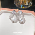 Clear Orb and Crystal Drop Stud Earrings Fashion Jewelry view 2