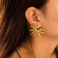 Large Sunburst Open Center Stud Earrings Gold Steel Stainless view 3