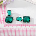 Gold Tone Double Rectangle Faceted Crystal Drop Stud Earrings view 4
