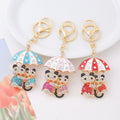 Rhinestone Bears Umbrella Keychain Gold Clasp Four Colors view 1