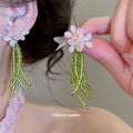 Colorful Flower and Glass Bead Tassel Stud Earrings Five Styles view 3