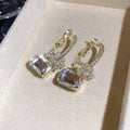 Gold Tone Square Gem Flower Hoop Earrings in Three Colors view 8
