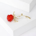 Enamel Rose Stem Brooch in 2 Color Styles Metal Pin view 4
