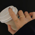 Gold Tone Three Piece Stacking Ring Set Ball Charm Crystal view 1