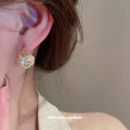 Gold Crystal Ball Huggie Hoop Earrings Polished Metal Jewelry view 3