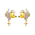 Gold Tone Yellow Banana White Peel And Clear Stone Stud Earrings view 5