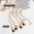 Freshwater Pearl Necklace Black Square Pendant OT Clasp view 2