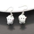 Silver Tone White Sheep Figure Novelty Hook Earrings view 3