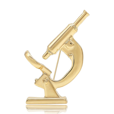 Gold polished microscope brooch front studio view