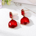 Gold Tone Fan Shape Faceted Crystal Drop Stud Earrings view 3
