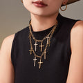 Multi Cross Layered Necklace Zircon Stainless Gold Steel view 2