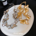 Textured Leaf Collar Necklaces in Gold and Silver Tones view 2