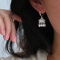 Crystal Bell Drop Huggie Earrings With Pearl Fringe view 2