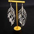 Gold and Silver Layered Open Leaf Long Hook Earrings view 3