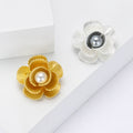Grooved Petal Flower Brooch With Pearl Center in Gold or Silver view 1
