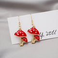 Red Spotted Mushroom Novelty Gold Hook Drop Earrings view 1