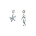 Silver Tone Aqua Starfish And Seahorse Asymmetric Drop Earrings view 5