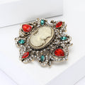 Cameo Woman Profile Brooch With Red Green and Clear Crystals view 2