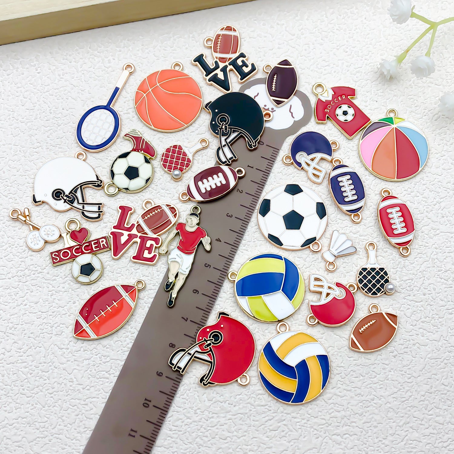 Enamel Zinc Alloy Soccer Basketball Volleyball Charm Pendants for DIY Sports Jewelry