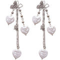 Silver Tone Butterfly Heart Long Chain Stud Earrings view 5