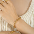 Gold Thick Curb Chain Necklace and Matching Bracelet Set view 7