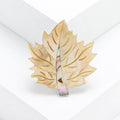 Green White Yellow Mother of Pearl Maple Leaf Brooch view 8