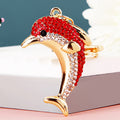 Jeweled Dolphin Keychain with Aqua Crystals and Gold Tone Body view 4