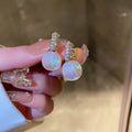 Iridescent Pearl and Crystal Double Drop Huggie Earrings view 6