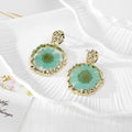 Gold Tone Round Birth-Flower Pressed Botanical Drop Earrings in Nineteen Designs view 8
