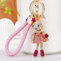 Long Legged Jeweled Rabbit Girl Keychain in a Crystal Dress view 1