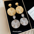 Textured Round Disc Drop Earrings In Two Metal Tones view 1