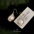 Gold Fishhook Iridescent Cream Conch Shell Drop Earrings view 1