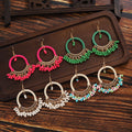 Pink Green White and Rainbow Bead Fringe Wrapped Hoops view 1