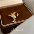 Gold Tone Clear Stone Leaf Branch And Butterfly Open Adjustable Ring view 1
