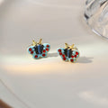 Light Blue Enamel Butterfly Stud Earrings Red Crystal view 2