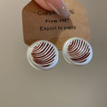 Striped Round Stud Earrings in Silver and Gold with Polished Details view 6
