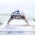 Aqua Rectangular Stone Art Deco Halo Ring In Silver Tone view 3