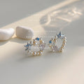 Silver Pearl Heart Blue Star Open Circle Stud Earrings view 1
