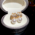 Gold Tone Crystal Letter M Earrings with Pearl Drops view 6