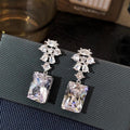 Clear Crystal Flower Rectangular Drop Earrings Polished Jewelry Accessory view 2