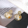 Gold Tone Irregular Pressed Flower Necklace and Stud Earrings view 3