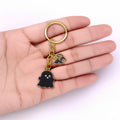 Black Enamel Ghost Keychain Gold Ring Witch Hat Charm view 4