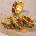 Pave Zircon Wide Huggie Hoop Earrings Gold Steel Multicolor view 4