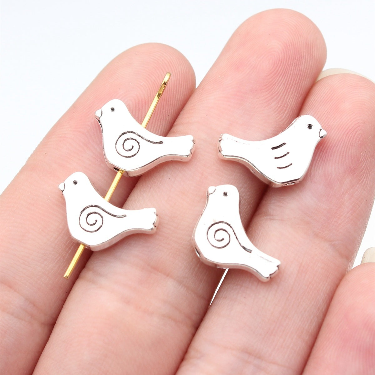 15x9.2x3mm 1.3g Antique Silver Zinc Alloy Swirl Bird Small Hole Spacer Beads for Bracelet Making