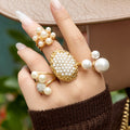 Oversized Pearl Cluster Statement Rings in Four Gold Tone Designs view 4
