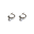 Silver Geometric Huggie Hoop Earrings White Pearl Accent view 5