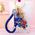 Jeweled Lucky Elephant Keychains in Red Gold and Blue with Braided Loops view 2