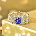 Blue Oval Center Openwork Vine Band CZ Finger Ring view 2