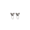 Silver Tone Blue Eye Cat Head Chain Small Stud Earrings view 5