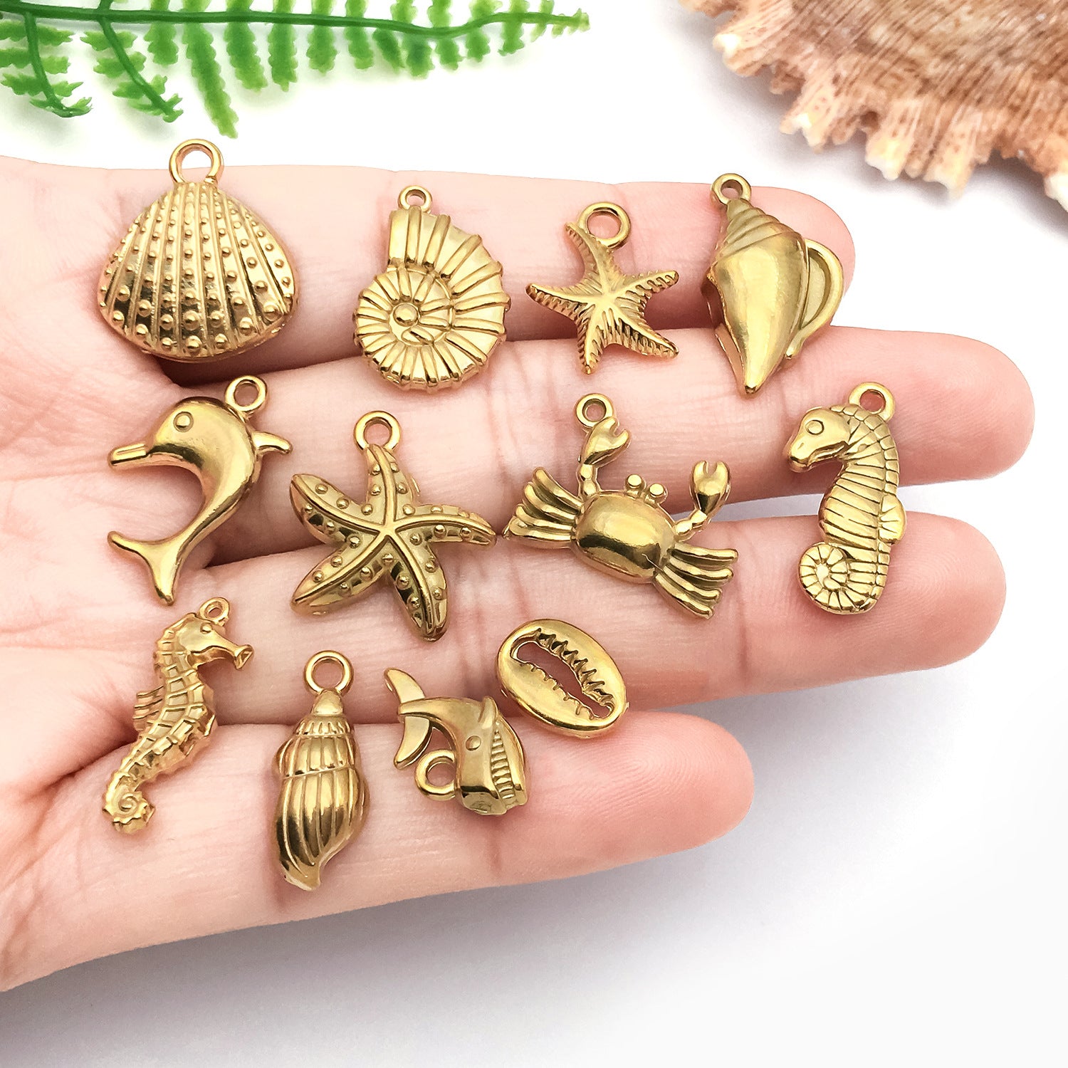 Gold Stainless Steel Ocean Shell Starfish charm pendants for DIY necklace bracelet